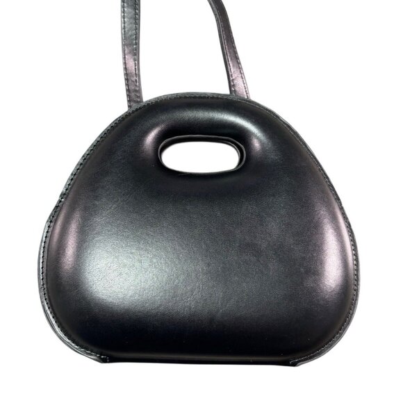 Small Black Leather Handbag With Handle Cutout & Strap - Picture 2 of 6